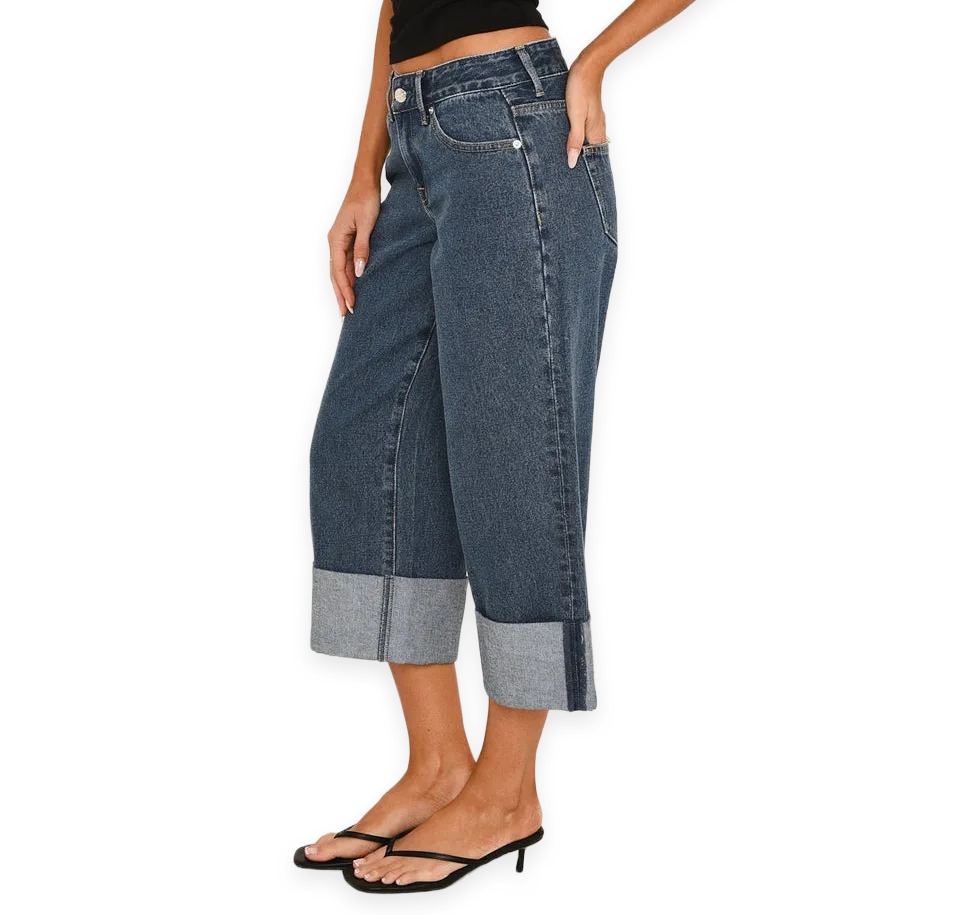 White Fox Losing Focus Low Rise Straight Leg Cropped Jeans Washed Admiral