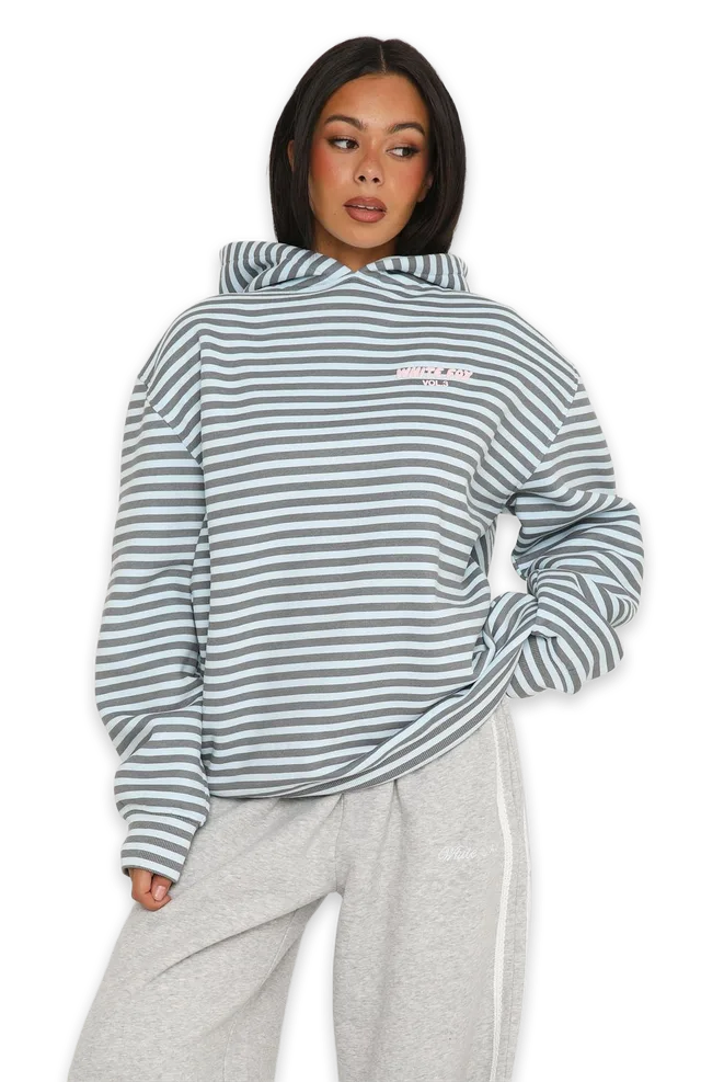 White Fox Offstage Striped Oversized Hoodie Blue/Charcoal Stripe
