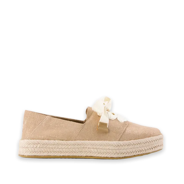 TOMS Womens Carolina Lace-Up Espadrille Bronze Crosshatch Suede