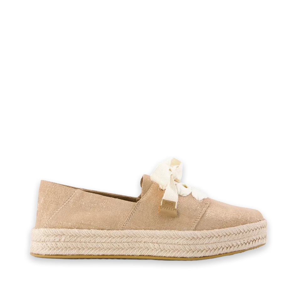 TOMS Womens Carolina Lace-Up Espadrille Bronze Crosshatch Suede