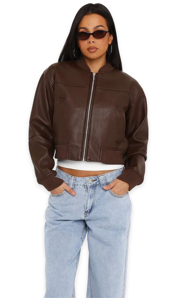 White Fox Growing Stronger PU Jacket Chocolate