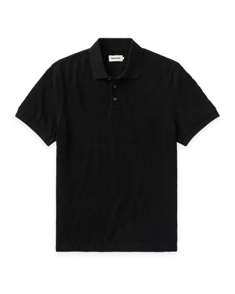 Taylor Stitch The Pacific Polo in Black Indigo Pique Stripe