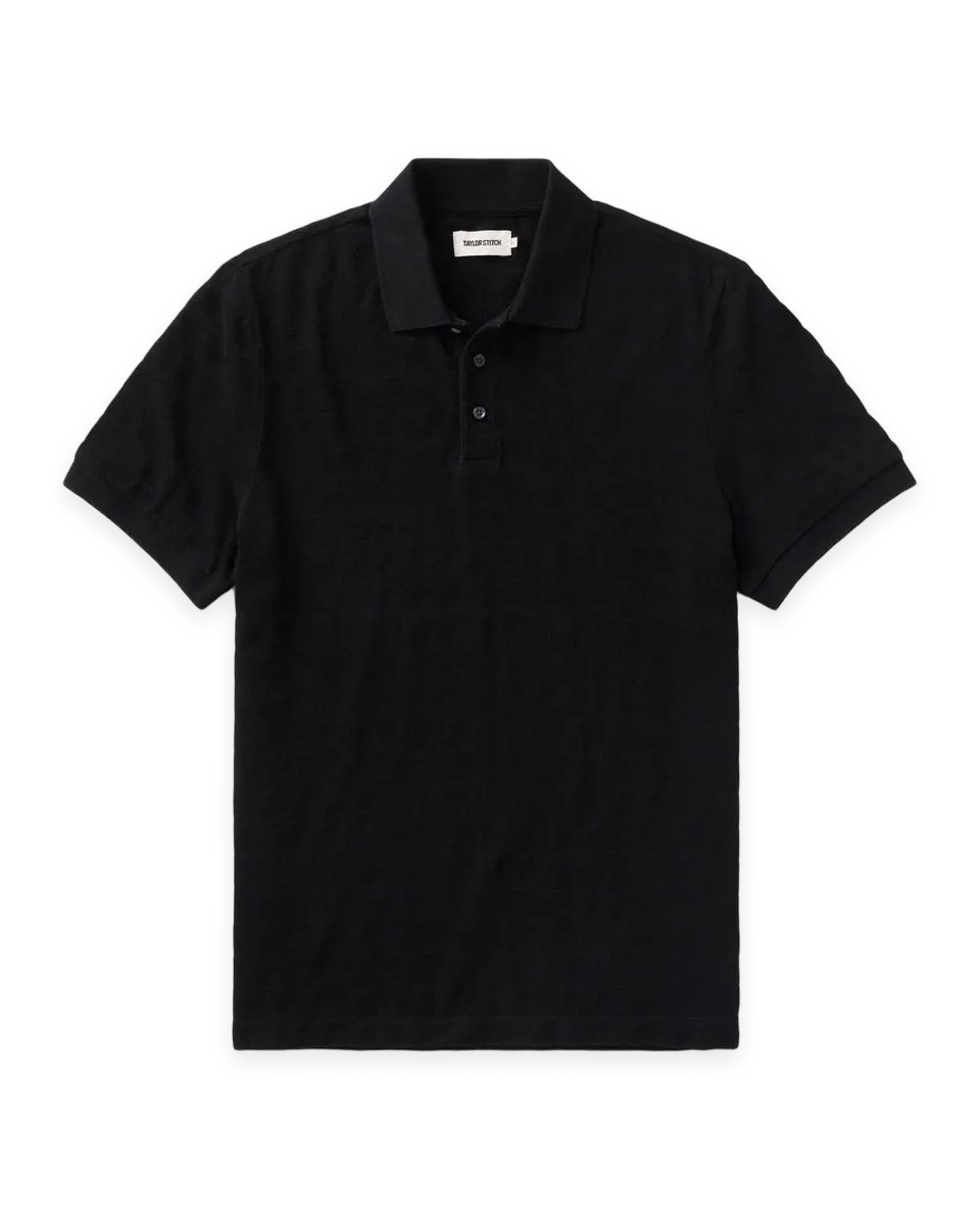 Taylor Stitch The Pacific Polo in Black Indigo Pique Stripe