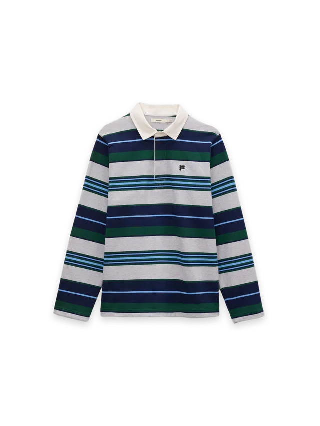 Pangaia Mens Striped Rugby Polo Shirt—Depth Green Stripe
