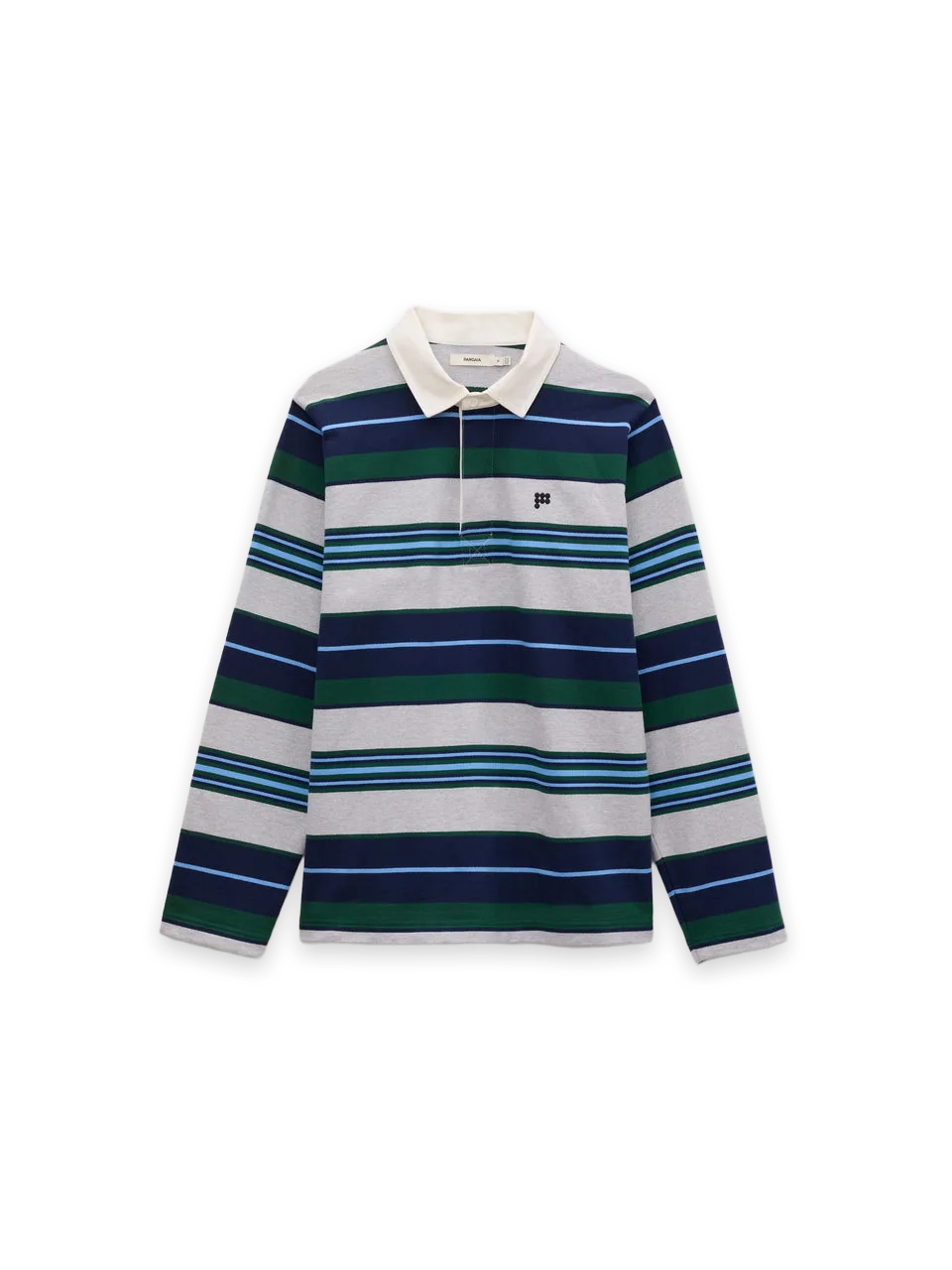 Pangaia Mens Striped Rugby Polo Shirt—Depth Green Stripe