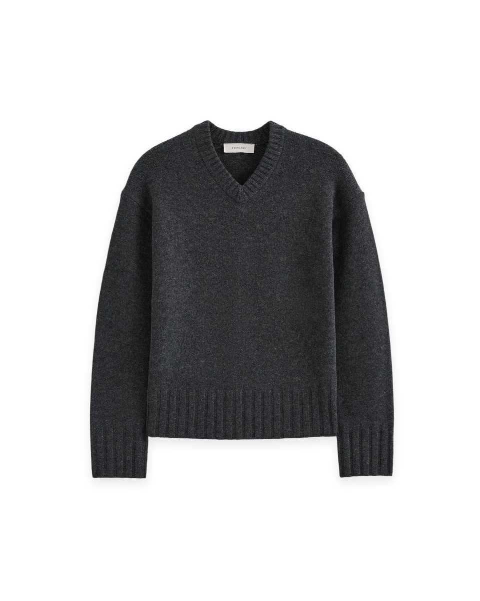 Everlane V-Neck Sweater in Extrafine Luxe Merino · Heathered Soot, photo 2