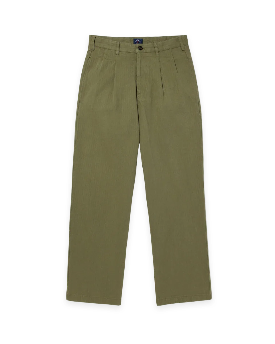 Noah Classic Double-Pleat Herringbone Pant