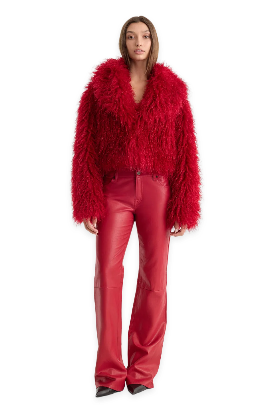 Good American BETTER THAN LEATHER VINTAGE LOW RISE BOOTCUT PANT · CARMINE
