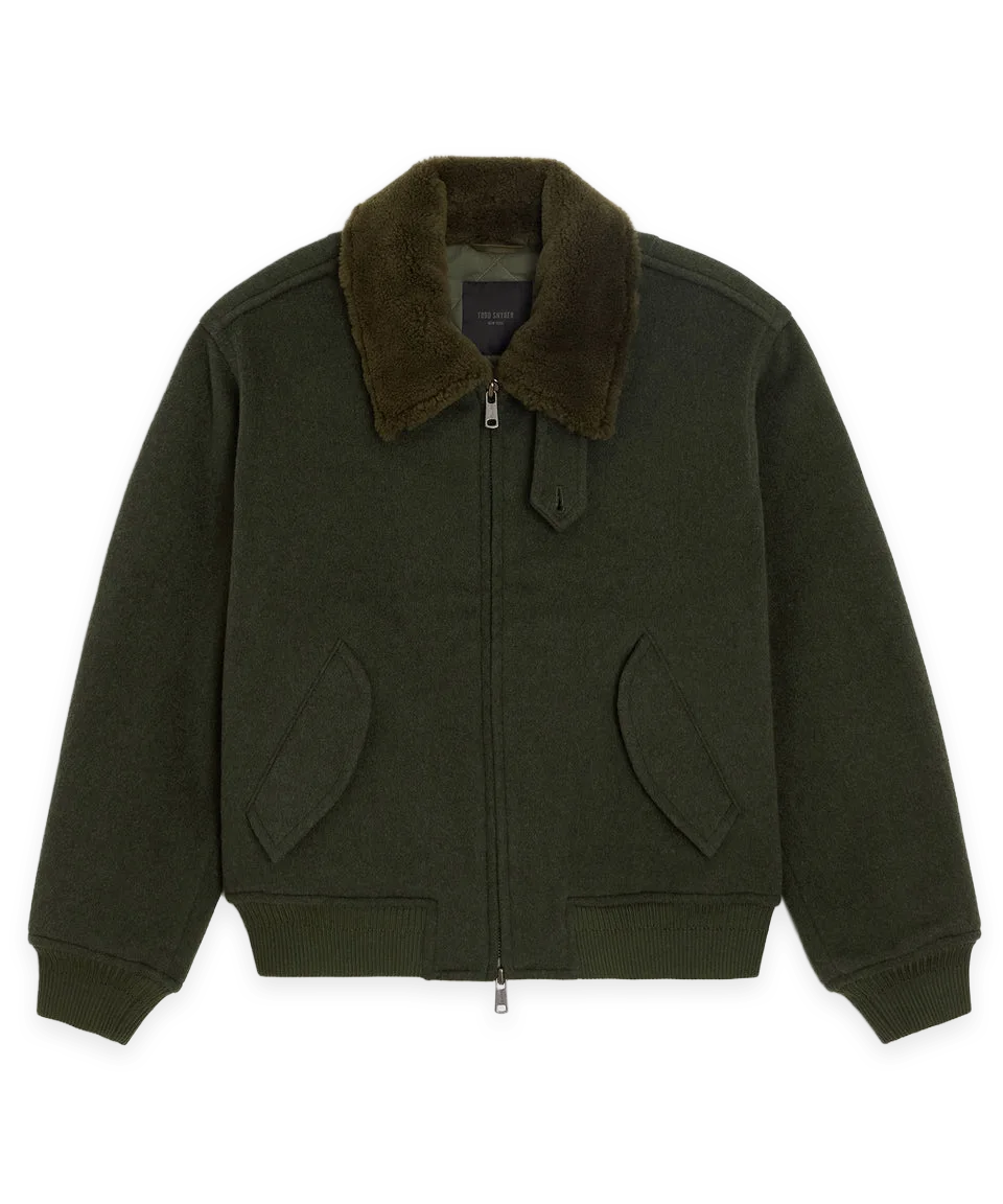 Todd Snyder Shearling Collar Wool Bomber Jacket