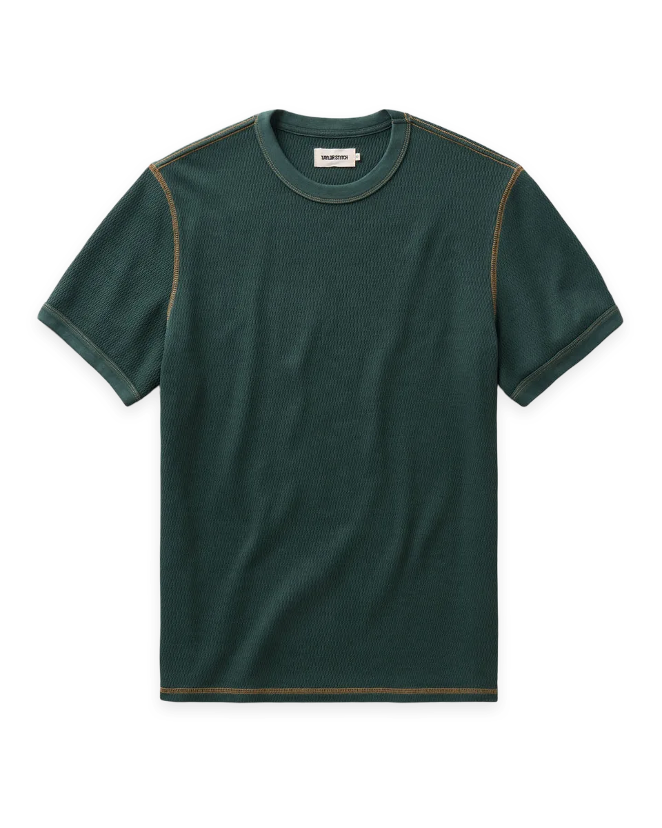 Taylor Stitch The Organic Cotton Short Sleeve Crew in Dark Forest Waffle