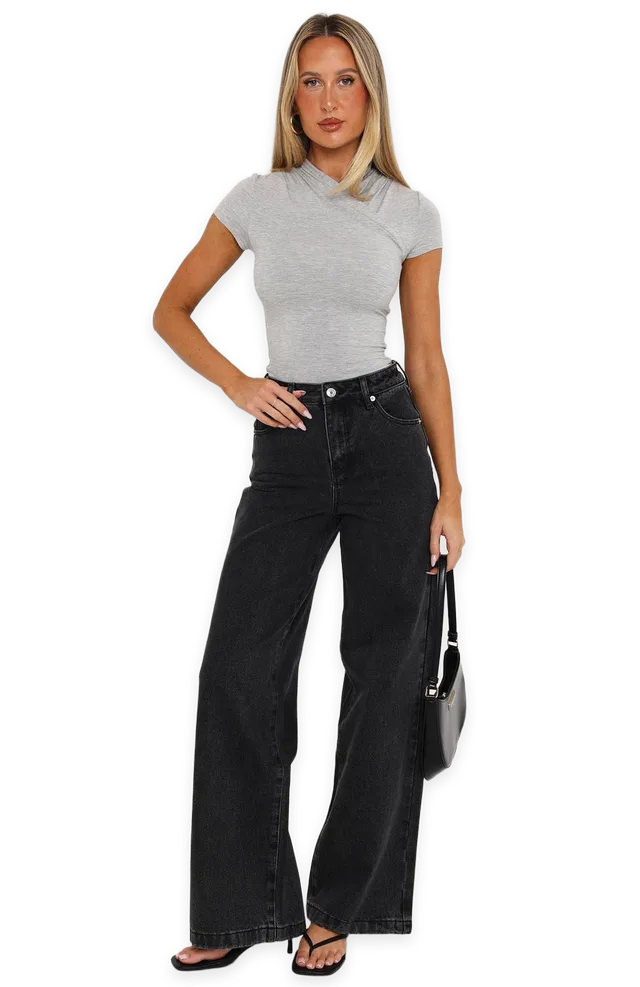 White Fox No Good High Rise Wide Leg Jeans Black Acid Wash