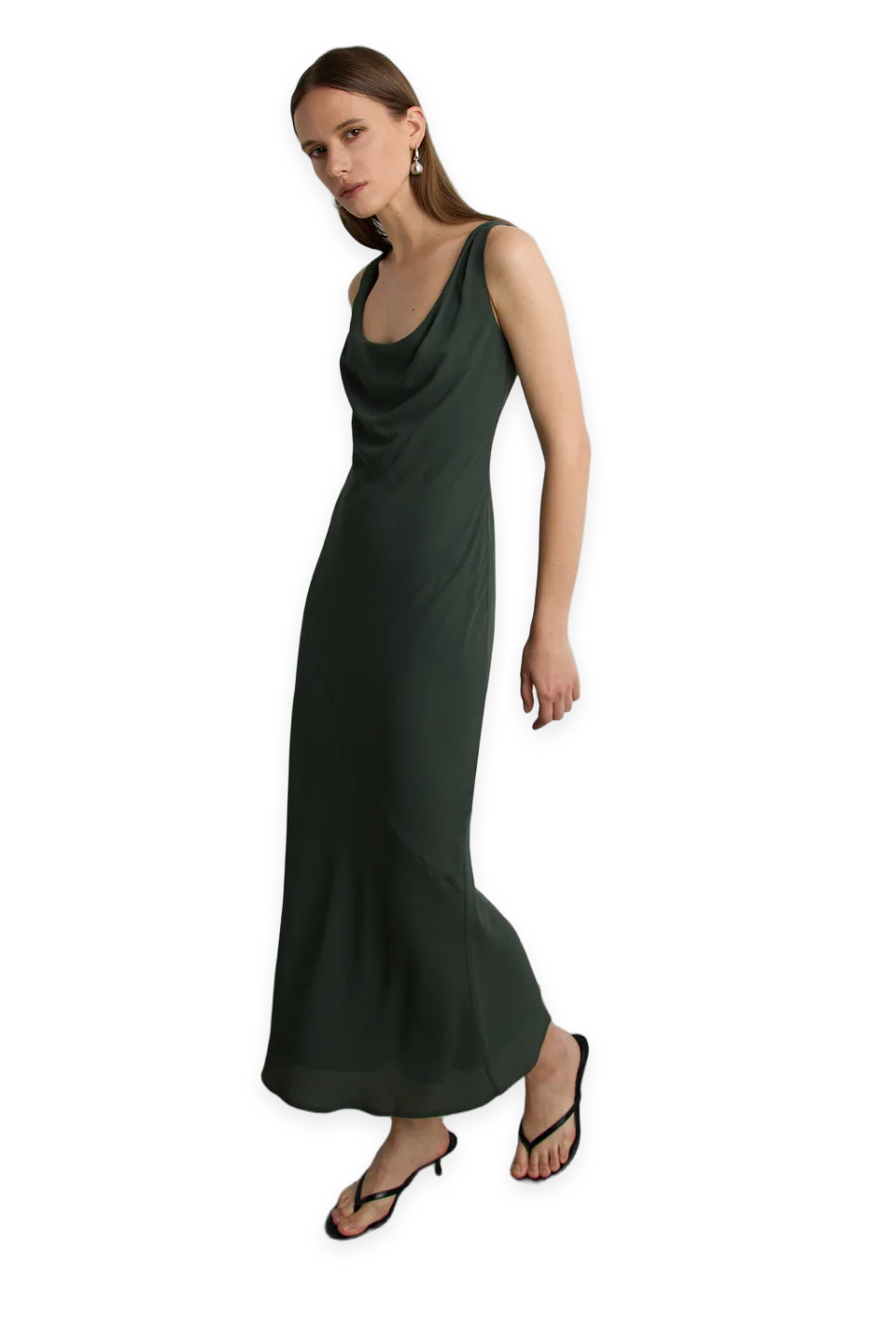 Oak + Fort COWLNECK CHIFFON MIDI DRESS