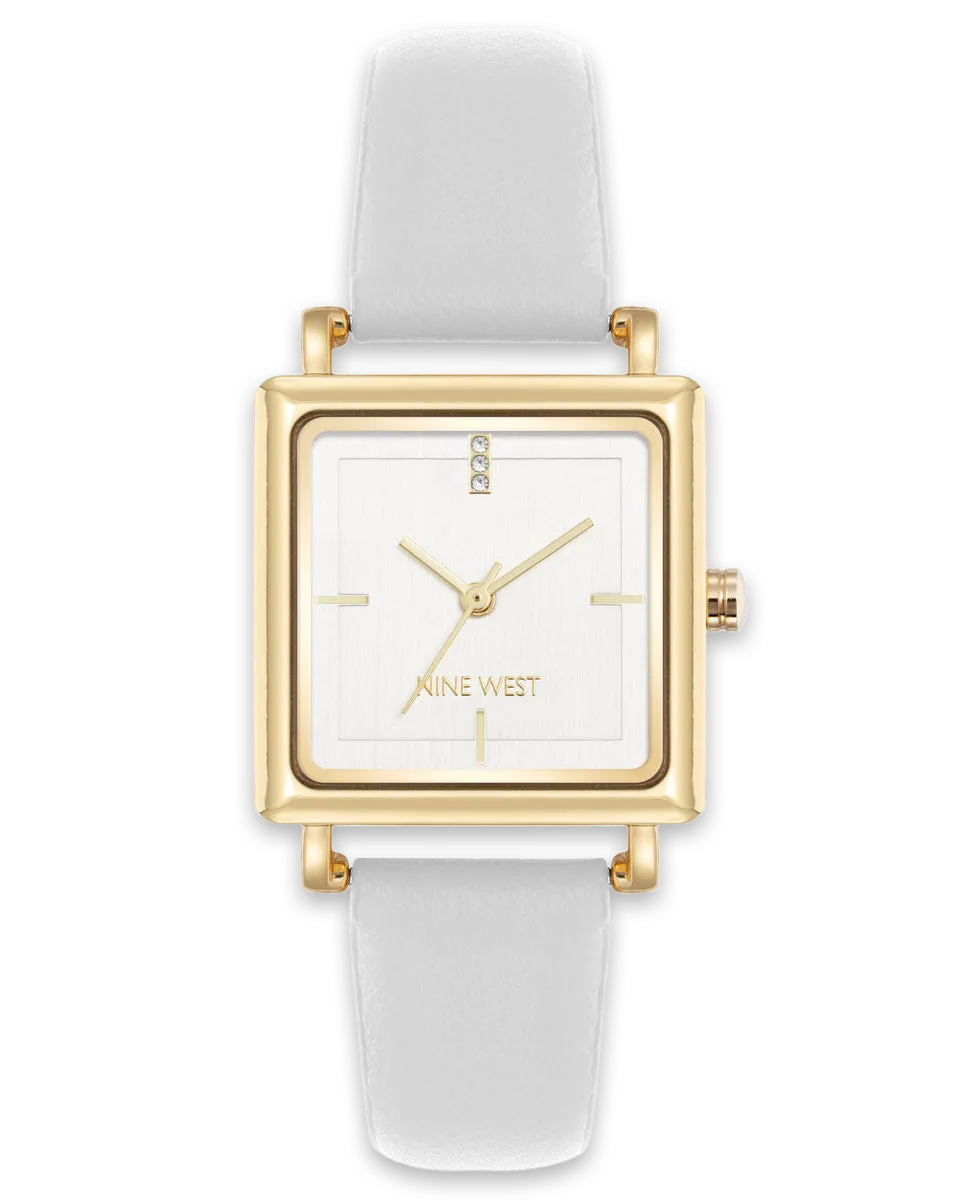 Nine West Square Strap Watch with Crystal Accents