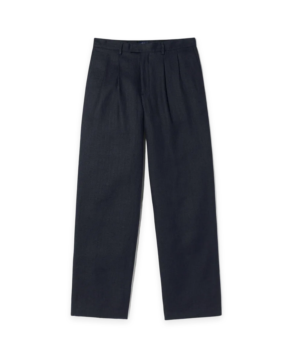 Noah Double-Pleat Herringbone Linen Trousers