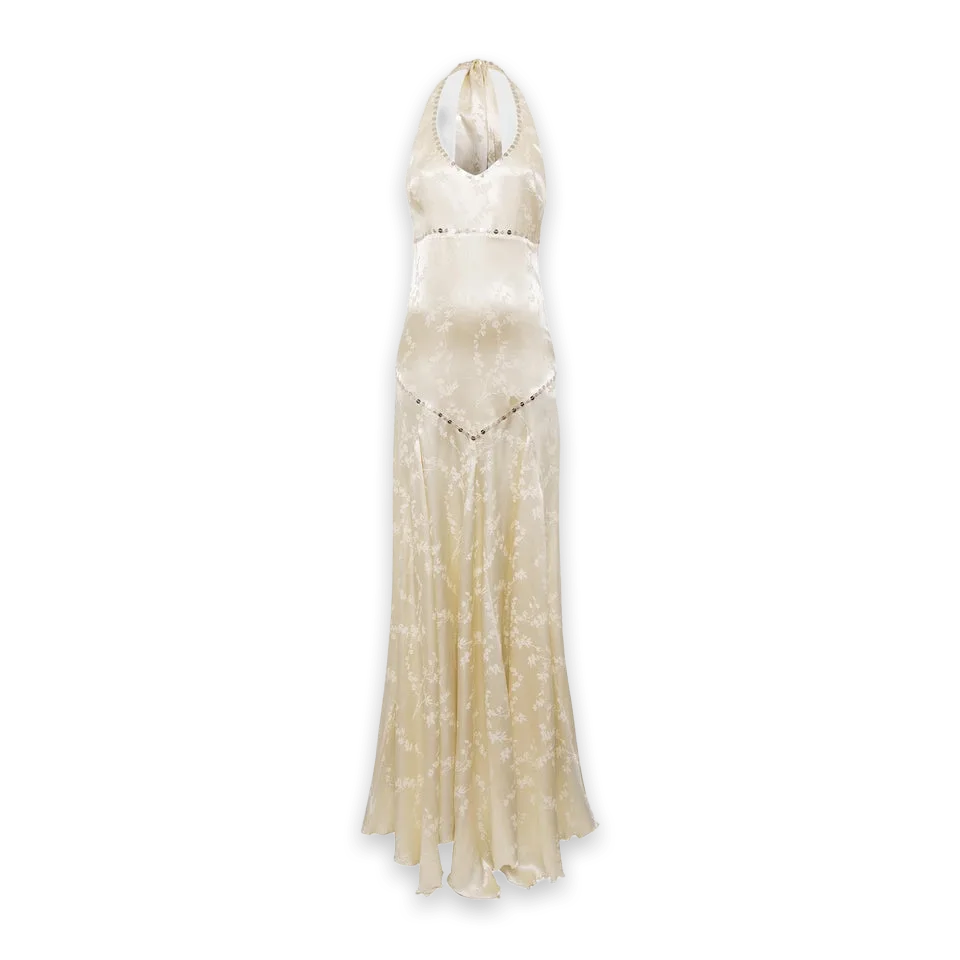 Siedres Siedres Raye Embellished Halter Neck Tie Designed Maxi Dress