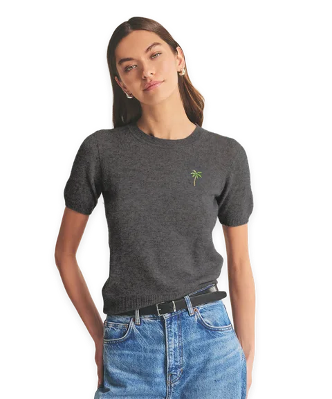 Naadam Women's Palm Tree Lightweight Cashmere Short Sleeve Sweater