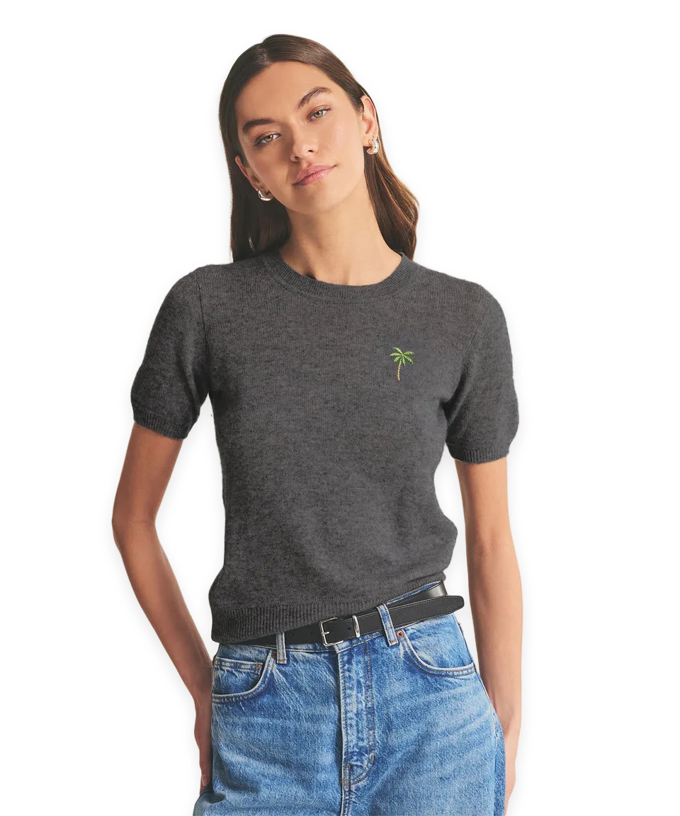 Naadam Women's Palm Tree Lightweight Cashmere Short Sleeve Sweater, photo 2