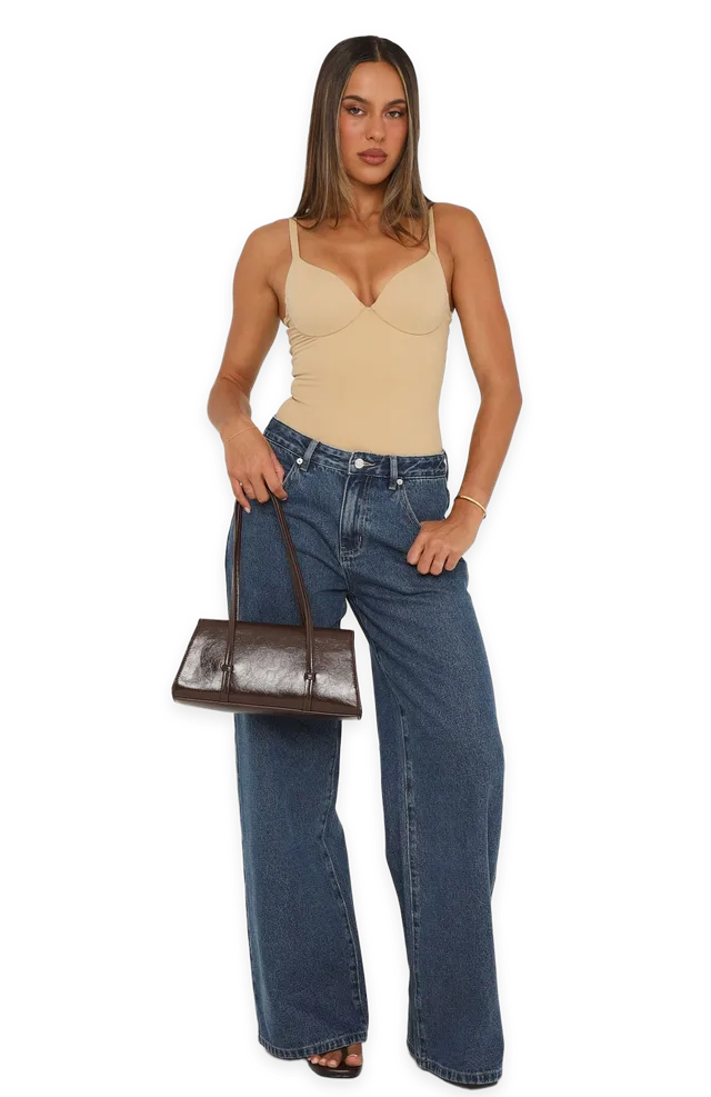 White Fox Just My Type Mid Rise Wide Leg Jeans Washed Admiral