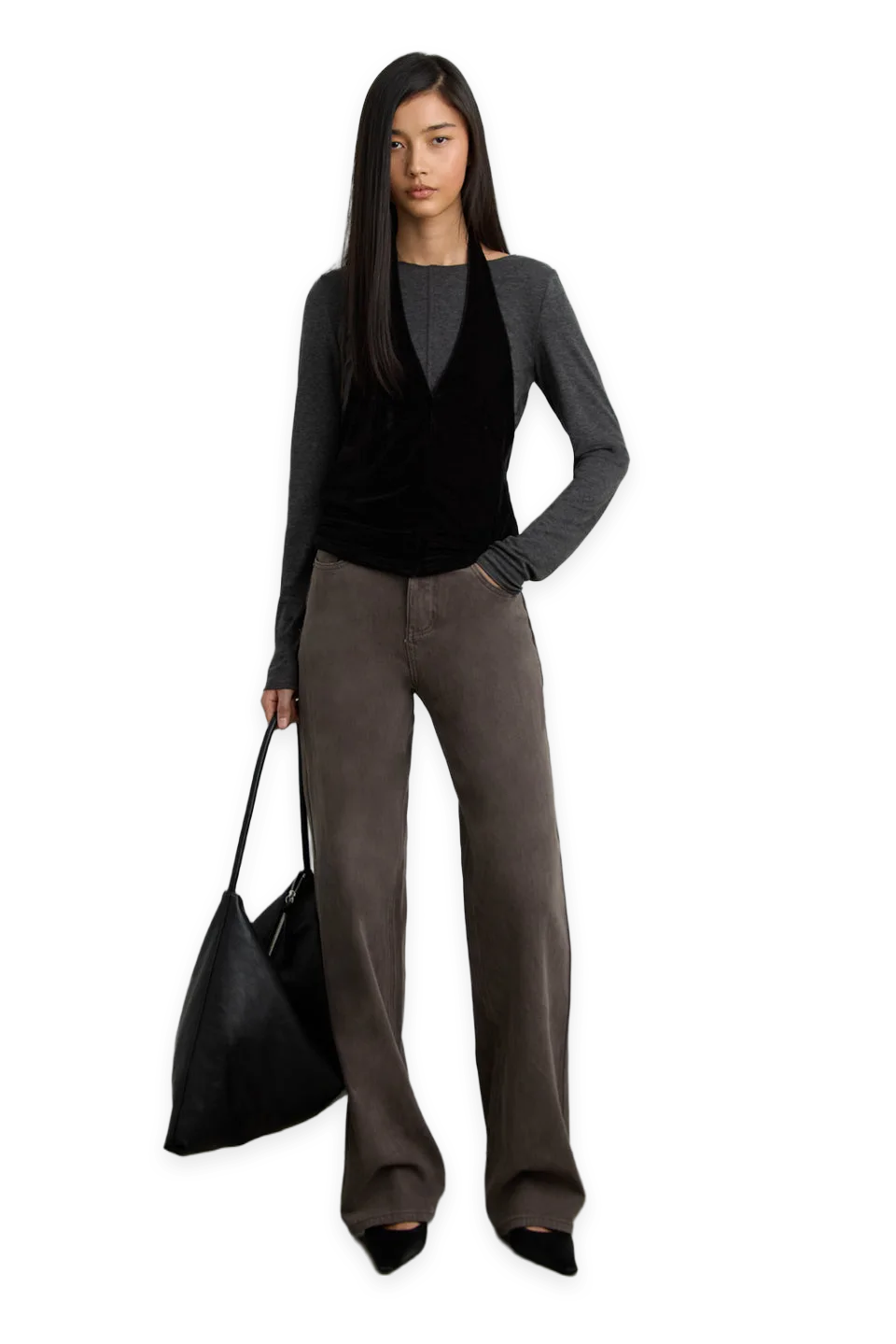 Oak + Fort SHEER LAYERED HALTER LONG SLEEVE TOP