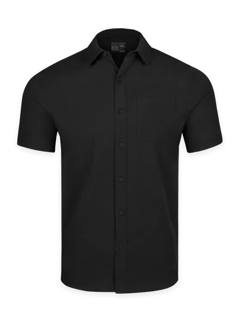 Fresh Clean Threads Black Short Sleeve Stretch Button Up