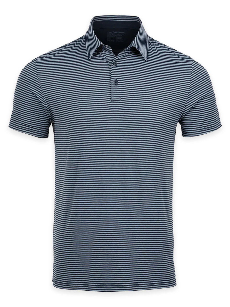 Fresh Clean Threads Navy + Wedgewood Striped Performance Cool Polo