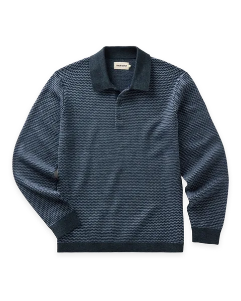 Taylor Stitch The Newton Sweater Polo in Navy Birdseye Merino