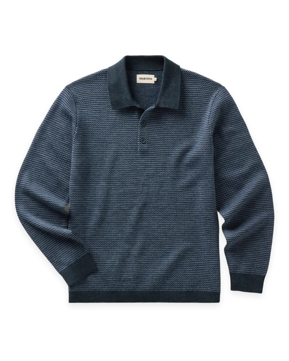 Taylor Stitch The Newton Sweater Polo in Navy Birdseye Merino
