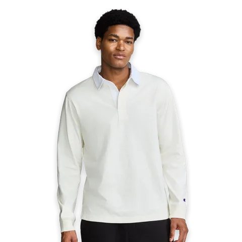 Champion Long Sleeve Rugby Shirt with Twill Collar, Embroided C Logo
