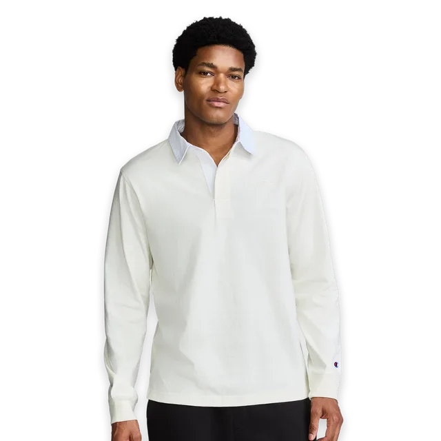 Champion Long Sleeve Rugby Shirt with Twill Collar, Embroided C Logo
