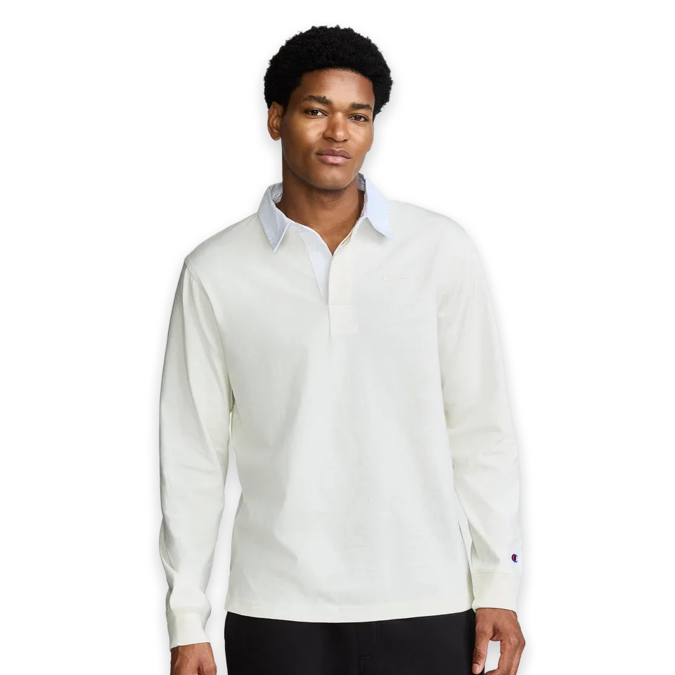 Champion Long Sleeve Rugby Shirt with Twill Collar, Embroided C Logo