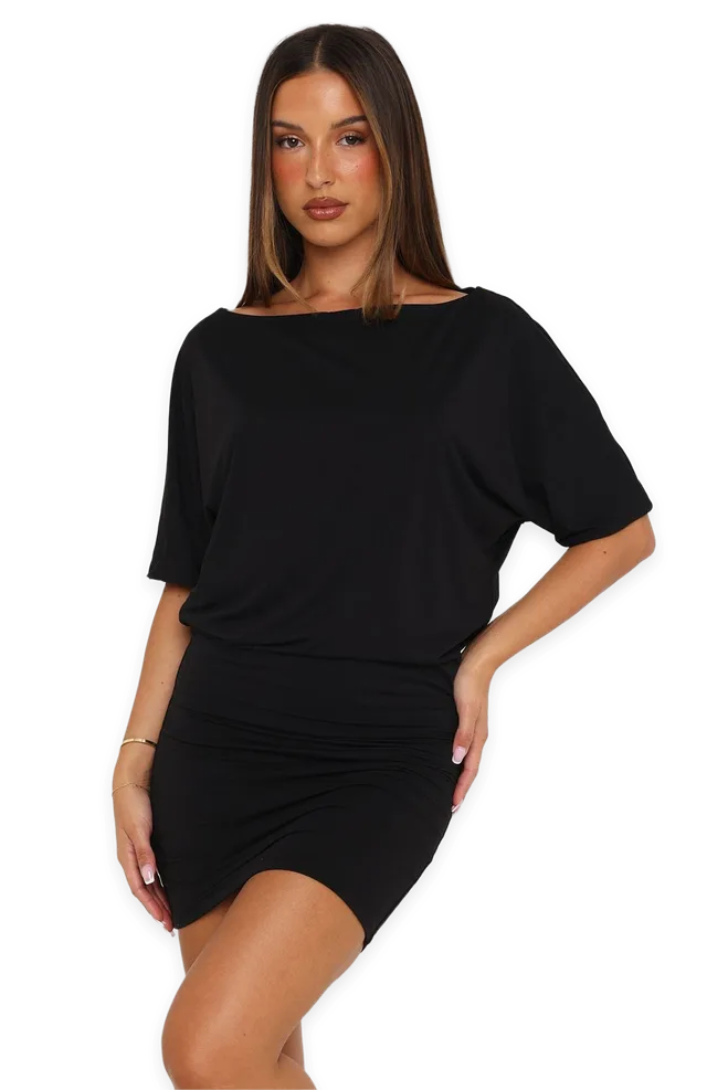White Fox A Sweet Glimpse Short Sleeve Mini Dress Black