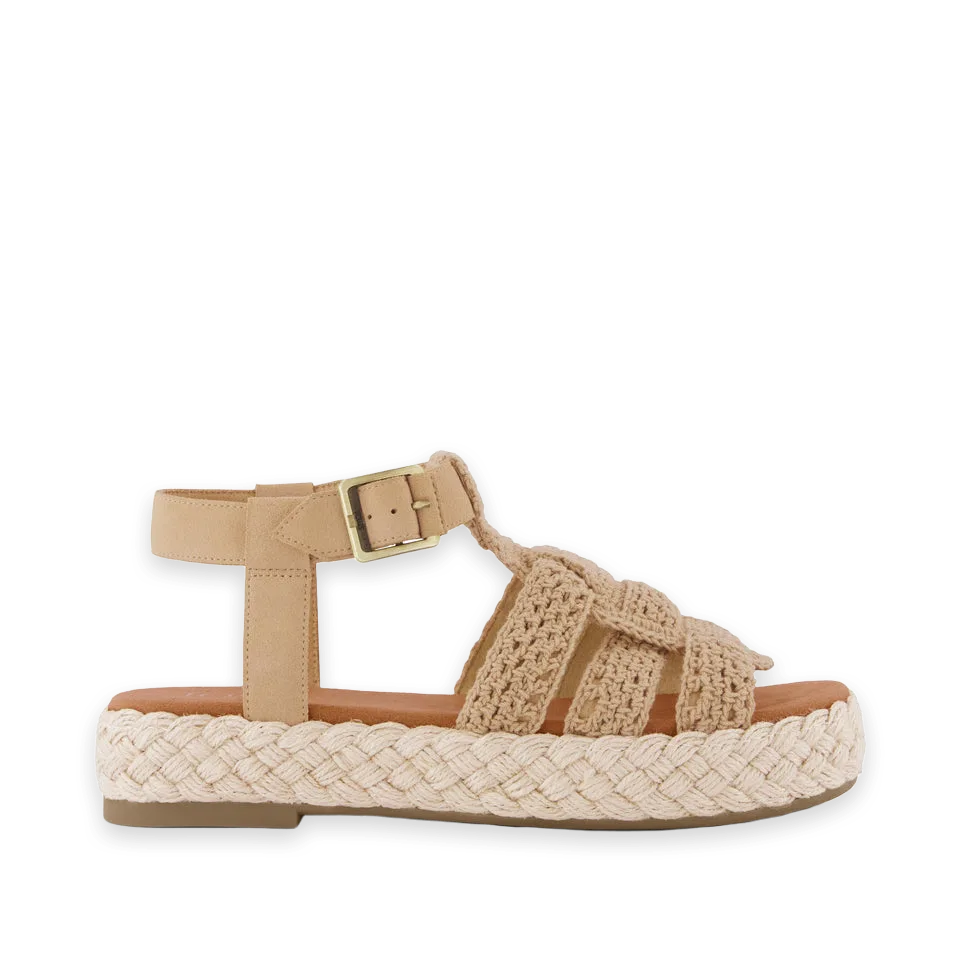 TOMS Womens Jac Fisherman Sandal Caramel Crochet