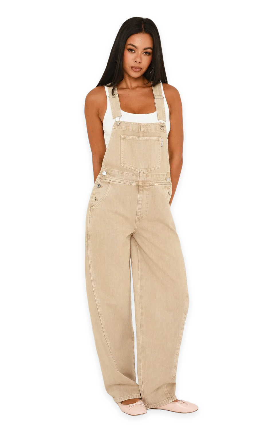 White Fox Wild About Her Denim Overall Jumpsuit Sesame Wash