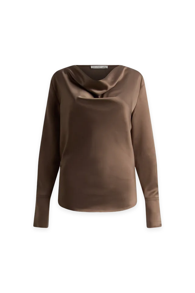 Oak + Fort SATIN COWL NECK LONG SLEEVE BLOUSE