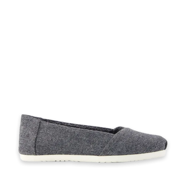 TOMS Womens Alpargata Ballet Flat Charcoal Heritage Herringbone w/ Faux Shearling
