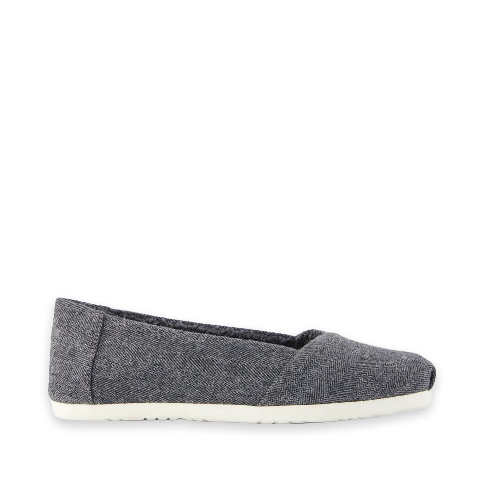 TOMS Womens Alpargata Ballet Flat Charcoal Heritage Herringbone w/ Faux Shearling