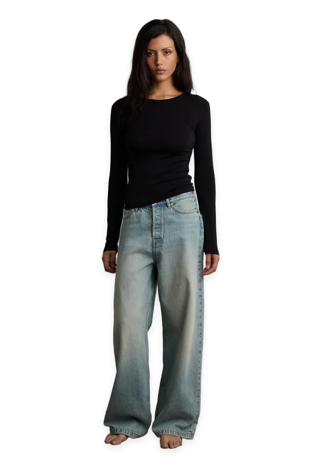Oak + Fort LIGHT WASH MID-RISE WIDE LEG JEAN