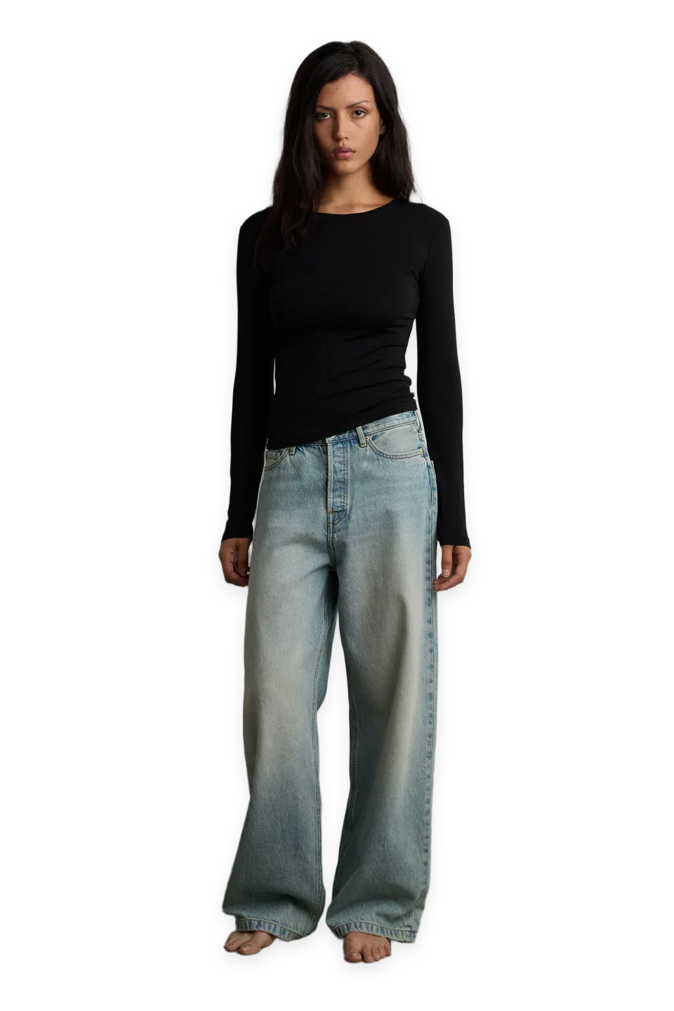 Oak + Fort LIGHT WASH MID-RISE WIDE LEG JEAN