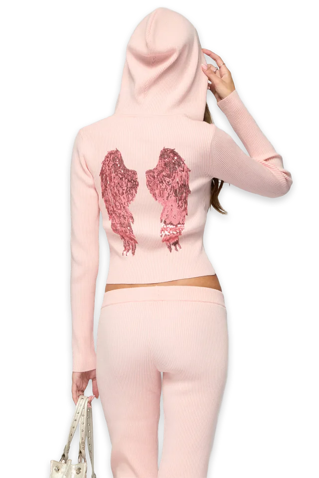 Edikted Ethie Knit Angel Zip Up Hoodie