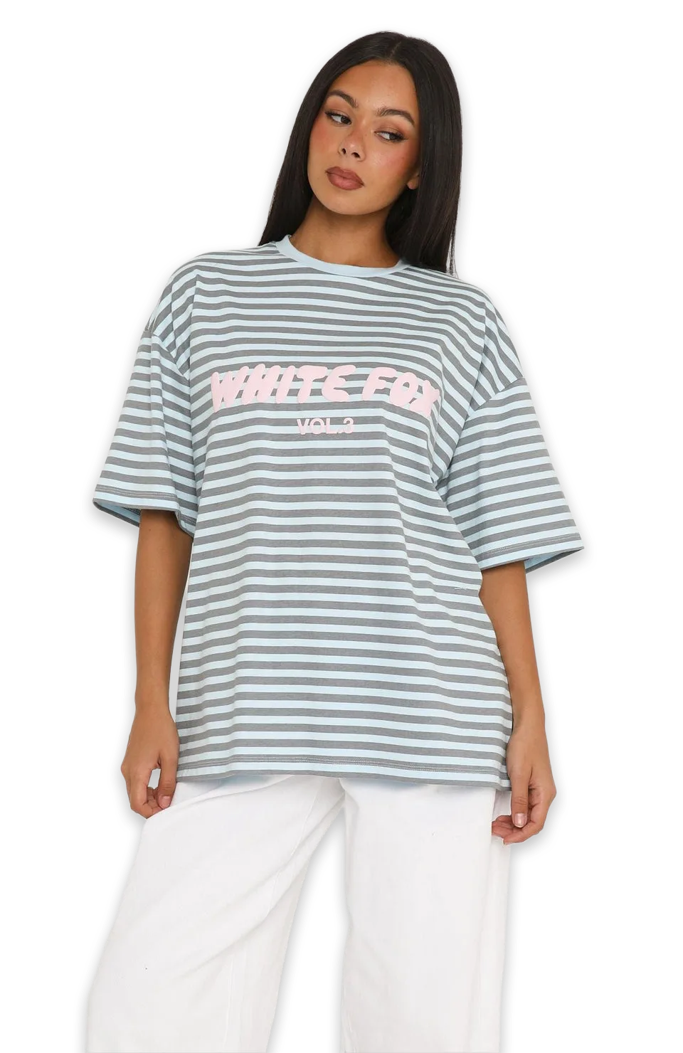 White Fox Offstage Striped Oversized Tee Blue/Charcoal Stripe, photo 3
