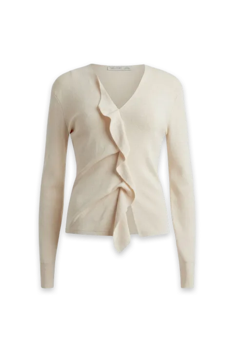 Oak + Fort RUFFLE V-NECK SWEATER