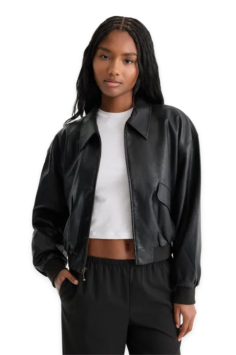 Good American THE BETTER THAN LEATHER BOMBER JACKET