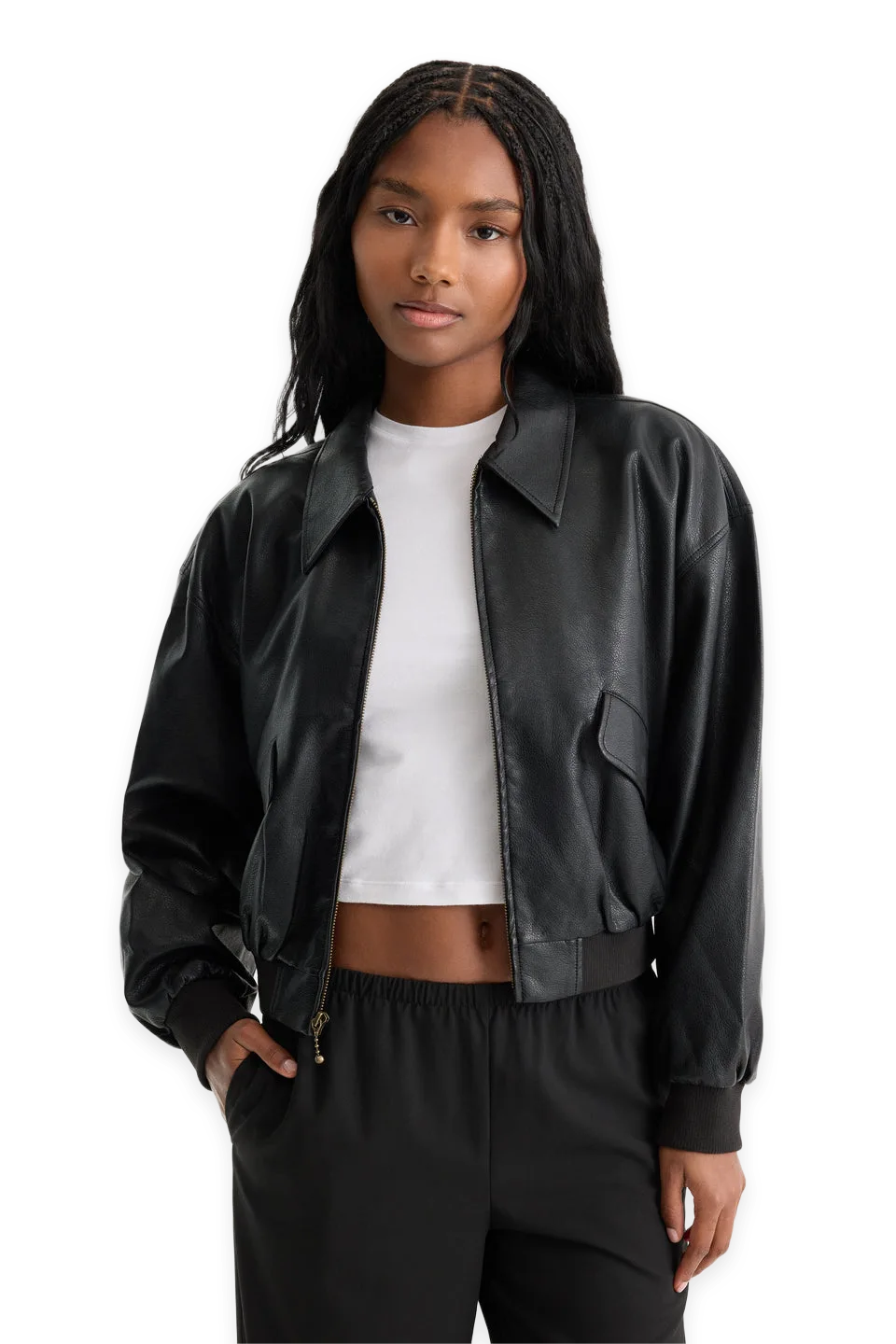 Good American THE BETTER THAN LEATHER BOMBER JACKET