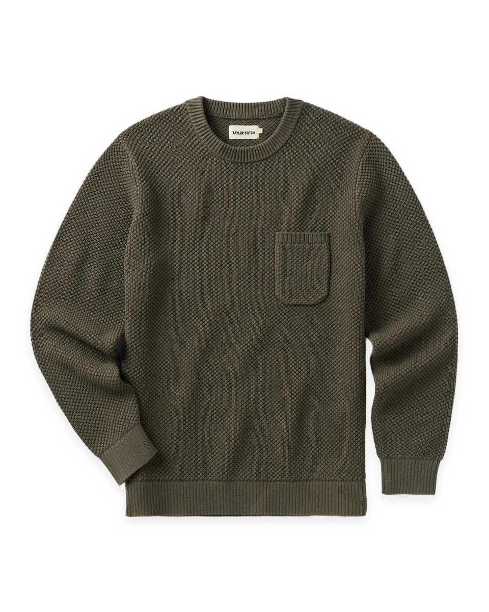 Taylor Stitch The Crawford Crew Sweater in Fatigue Olive