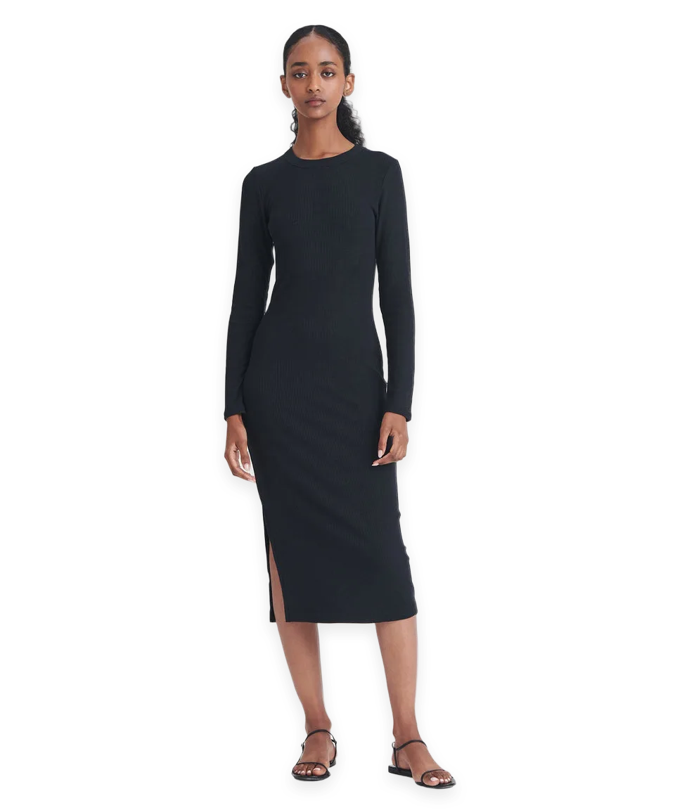 Naadam Ribbed Modal Cashmere Crewneck Midi Dress