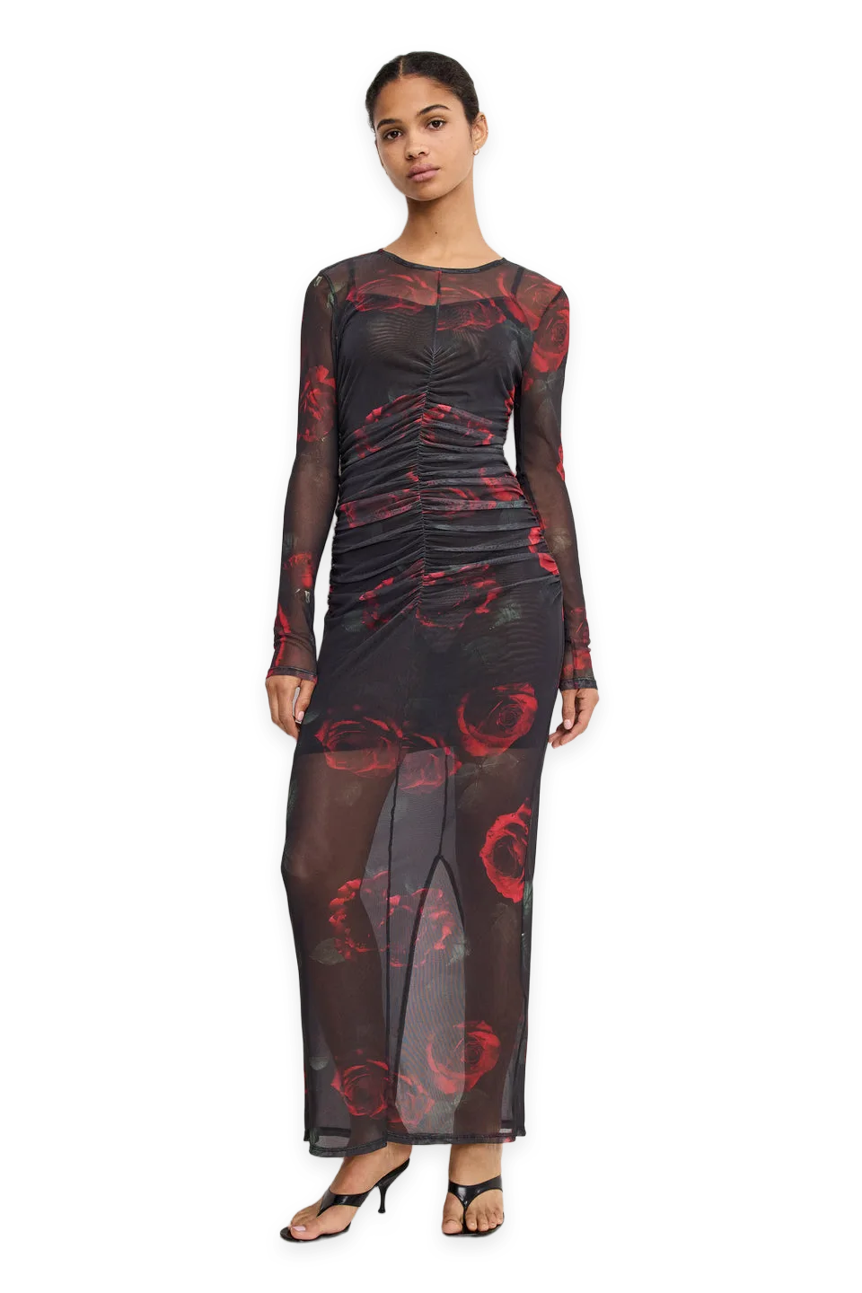 Good American MESH RUCHED MAXI DRESS