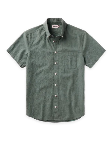 Taylor Stitch The Short Sleeve Jack in Deep Sea Seersucker