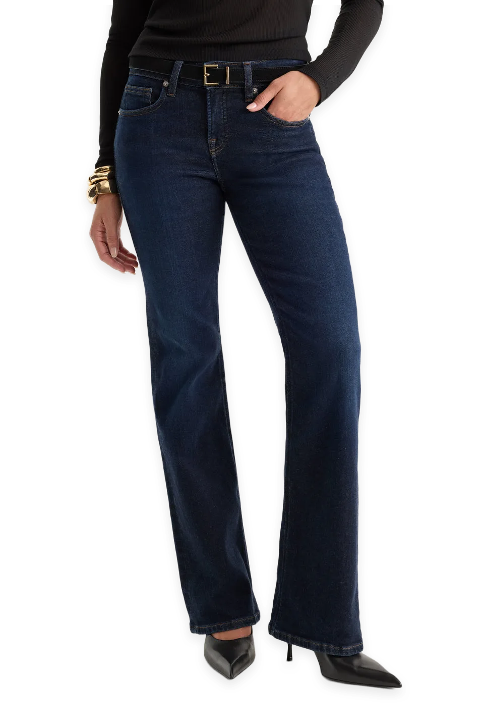 Good American SOFT TECH GOOD PETITE LOW RISE BOOTCUT JEANS