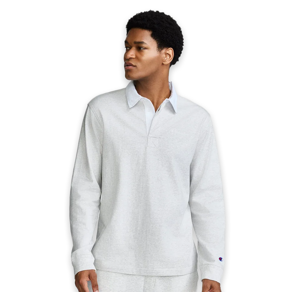 Champion Long Sleeve Rugby Shirt with Twill Collar, Embroided C Logo