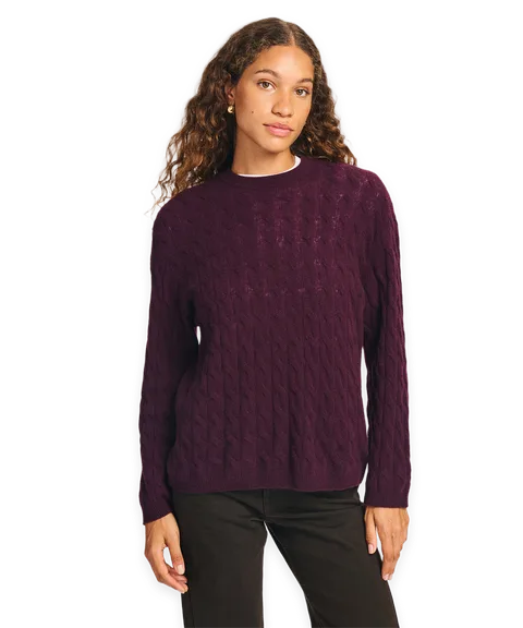 Naadam Lightweight Cashmere Cable Oversized Crewneck Sweater